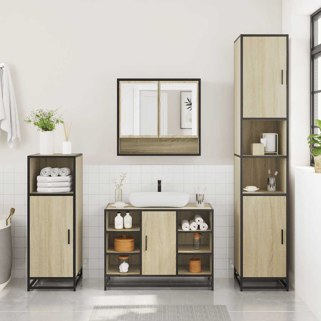 4 Piece Bathroom Furniture Set Sonoma Oak Engineered Wood