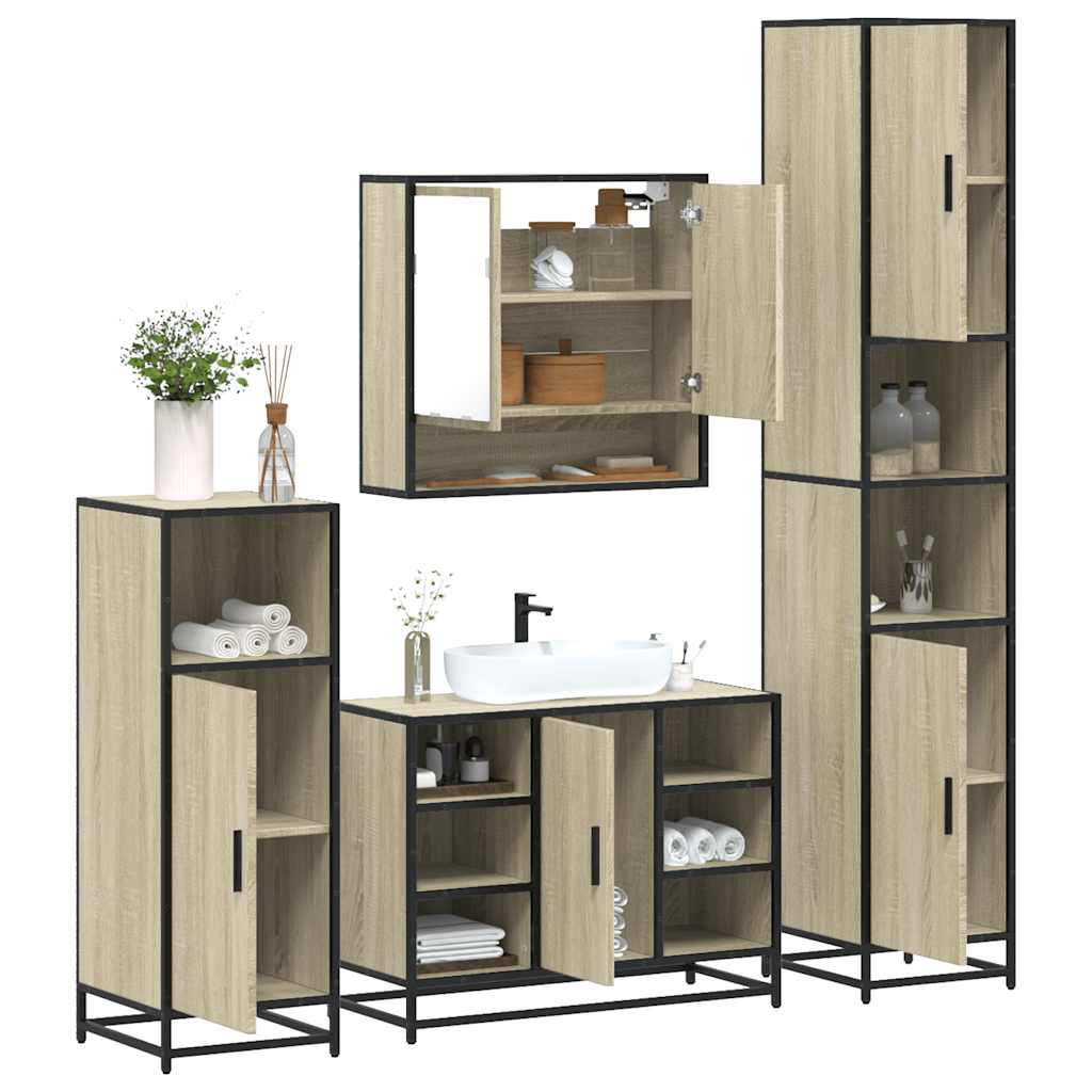 4 Piece Bathroom Furniture Set Sonoma Oak Engineered Wood
