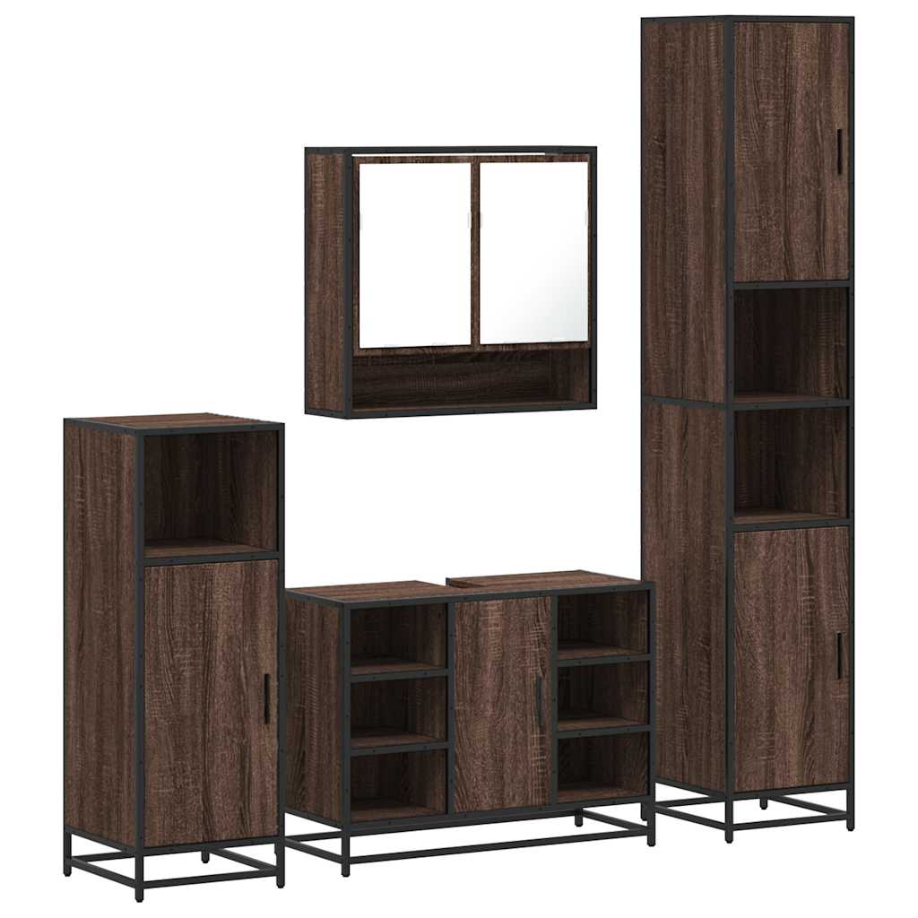 4 Piece Bathroom Furniture Set Brown Oak Engineered Wood