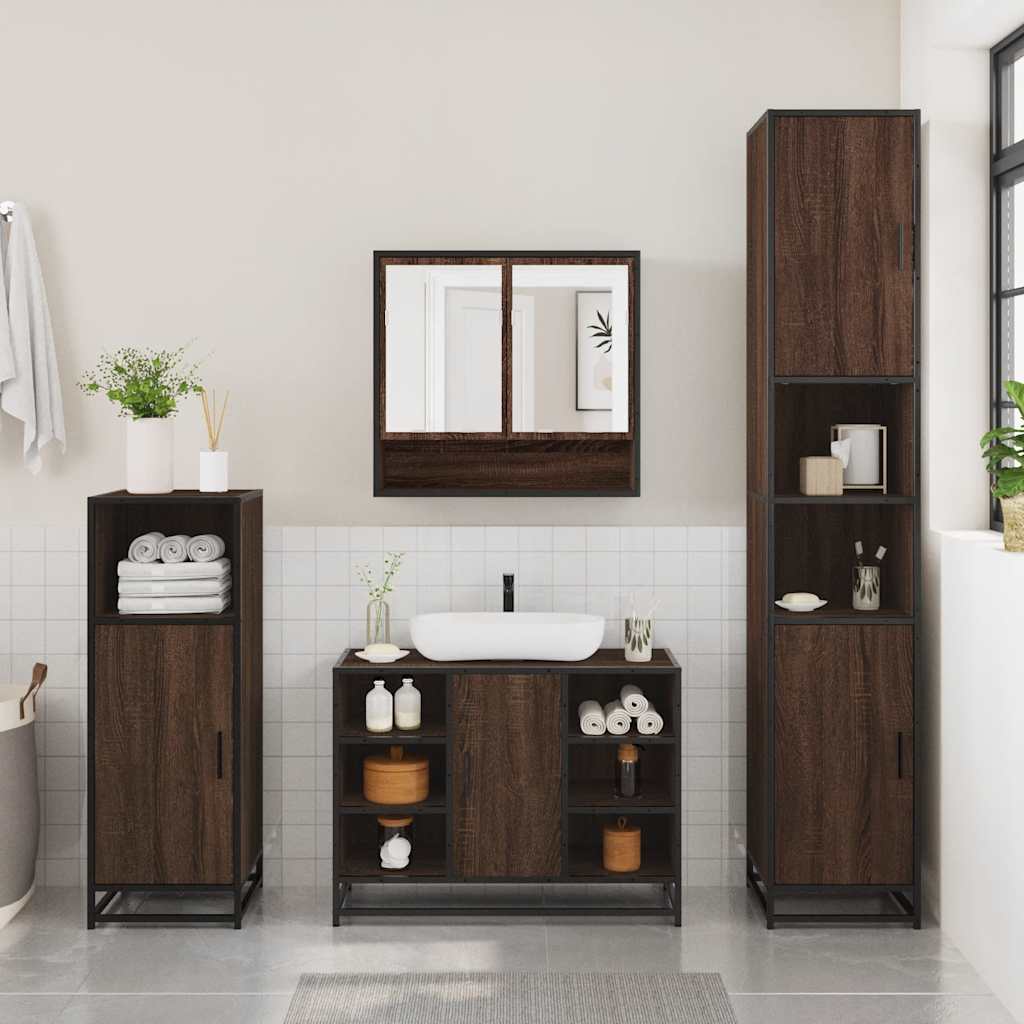 4 Piece Bathroom Furniture Set Brown Oak Engineered Wood