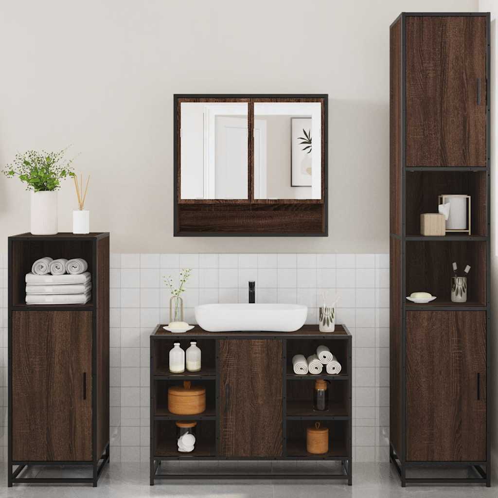 4 Piece Bathroom Furniture Set Brown Oak Engineered Wood