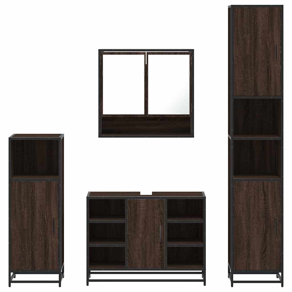 4 Piece Bathroom Furniture Set Brown Oak Engineered Wood