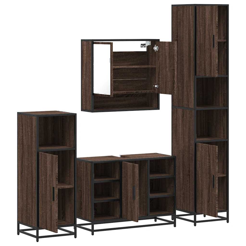 4 Piece Bathroom Furniture Set Brown Oak Engineered Wood