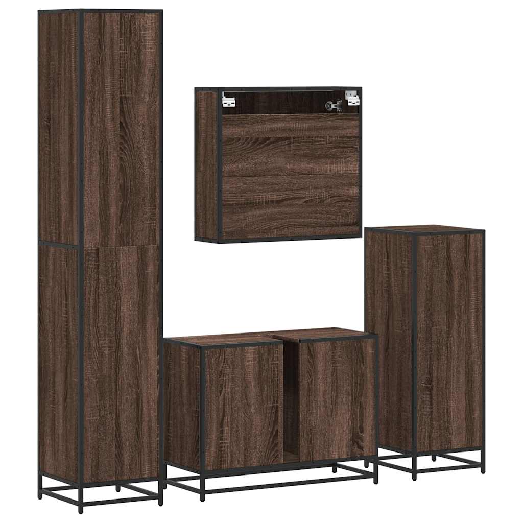 4 Piece Bathroom Furniture Set Brown Oak Engineered Wood