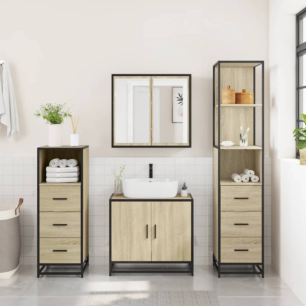 4 Piece Bathroom Furniture Set Sonoma Oak Engineered Wood