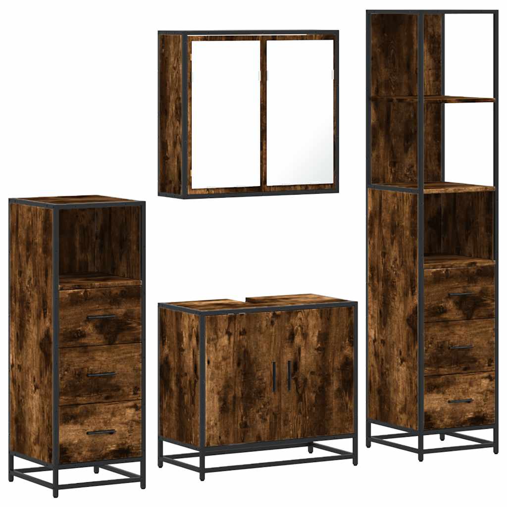 4 Piece Bathroom Furniture Set Smoked Oak Engineered Wood