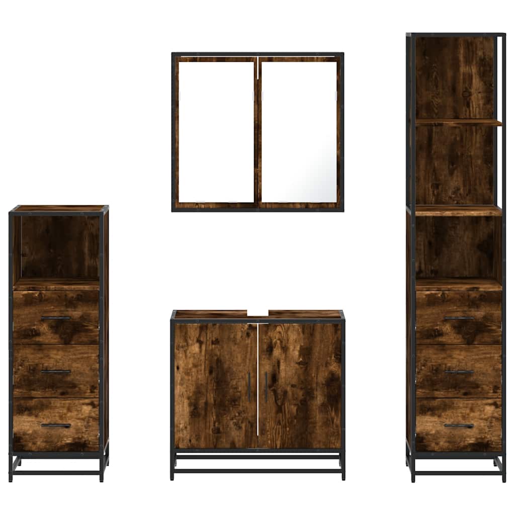 4 Piece Bathroom Furniture Set Smoked Oak Engineered Wood