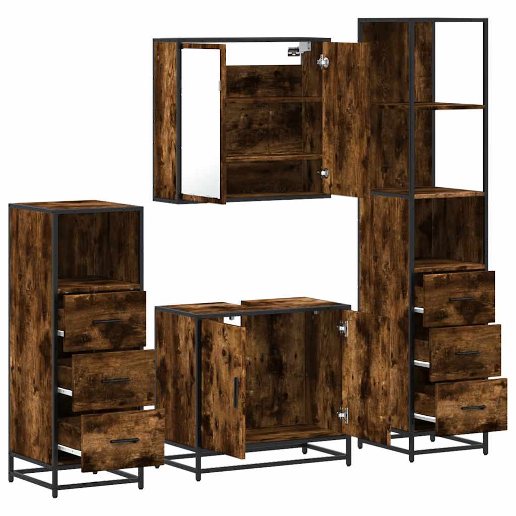 4 Piece Bathroom Furniture Set Smoked Oak Engineered Wood