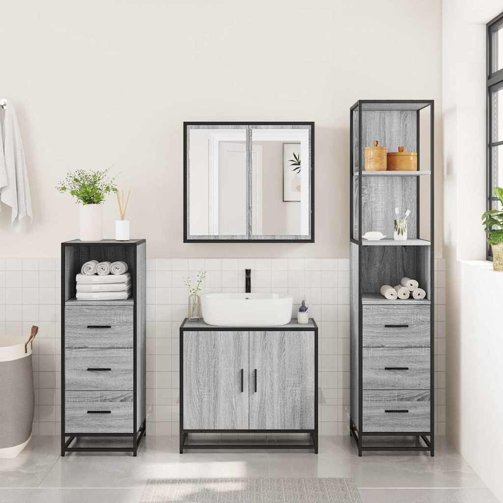 4 Piece Bathroom Furniture Set Grey Sonoma Engineered Wood