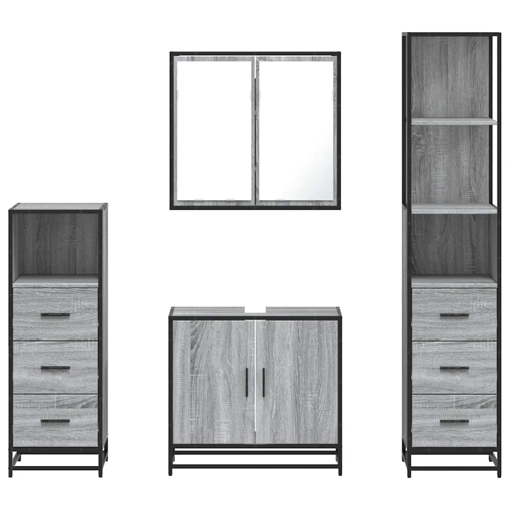 4 Piece Bathroom Furniture Set Grey Sonoma Engineered Wood