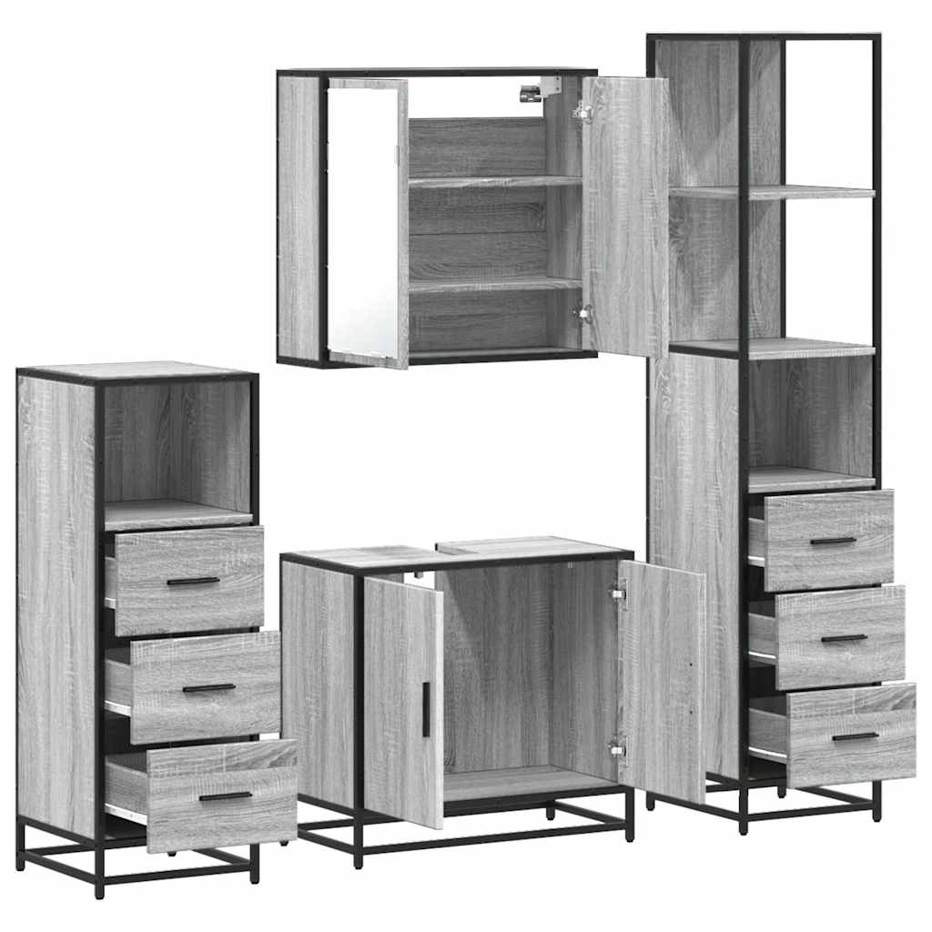 4 Piece Bathroom Furniture Set Grey Sonoma Engineered Wood