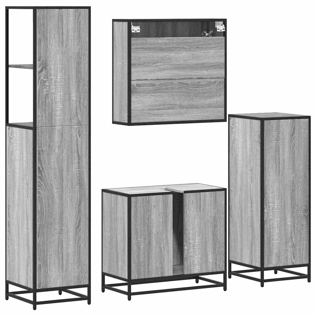 4 Piece Bathroom Furniture Set Grey Sonoma Engineered Wood