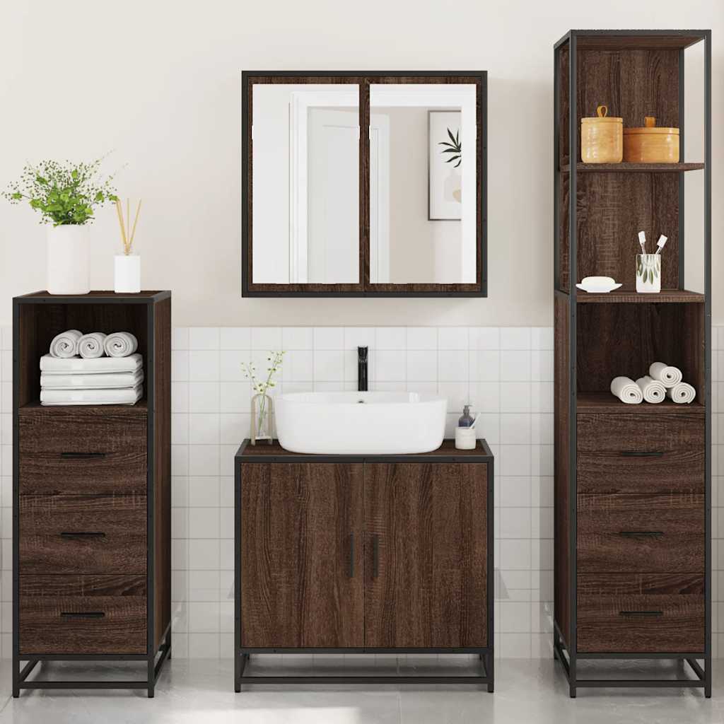 4 Piece Bathroom Furniture Set Brown Oak Engineered Wood