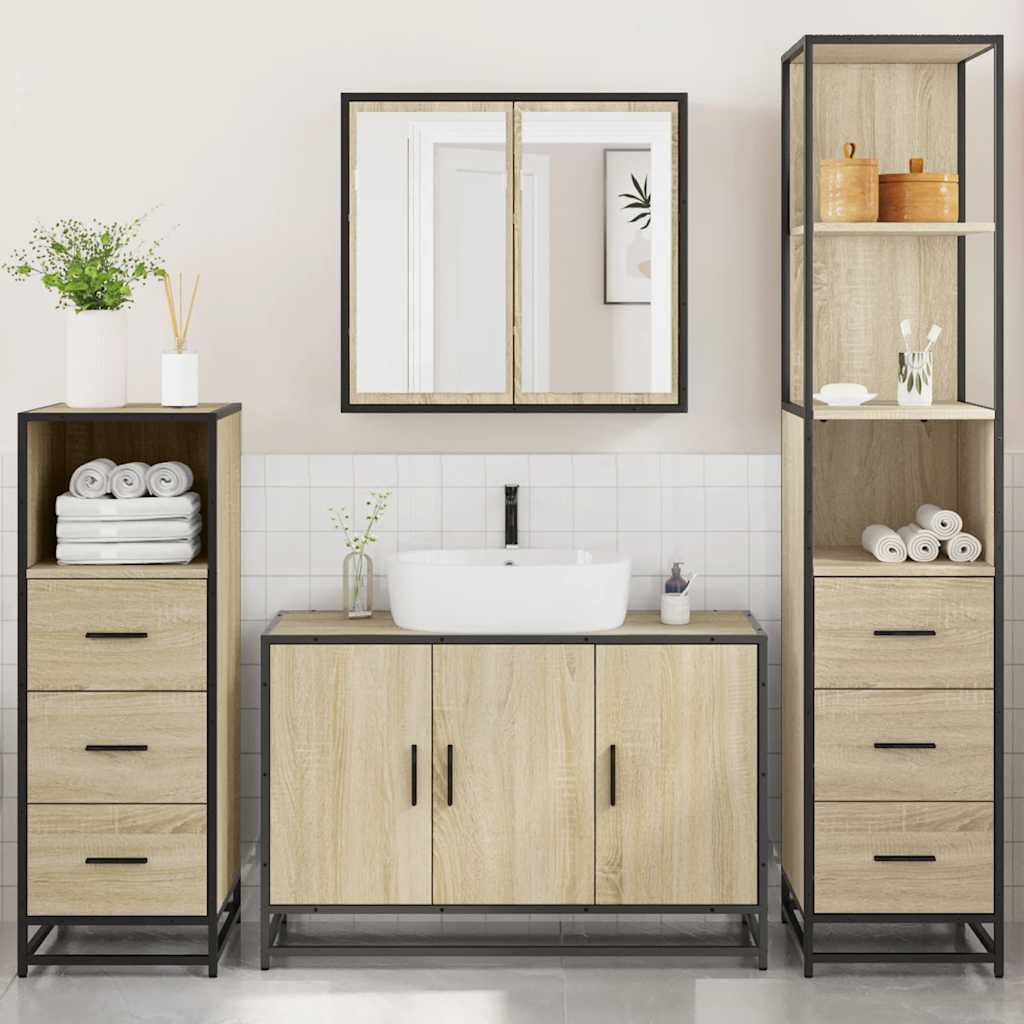 4 Piece Bathroom Furniture Set Sonoma Oak Engineered Wood
