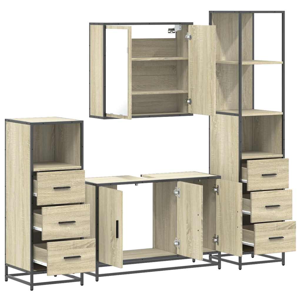 4 Piece Bathroom Furniture Set Sonoma Oak Engineered Wood