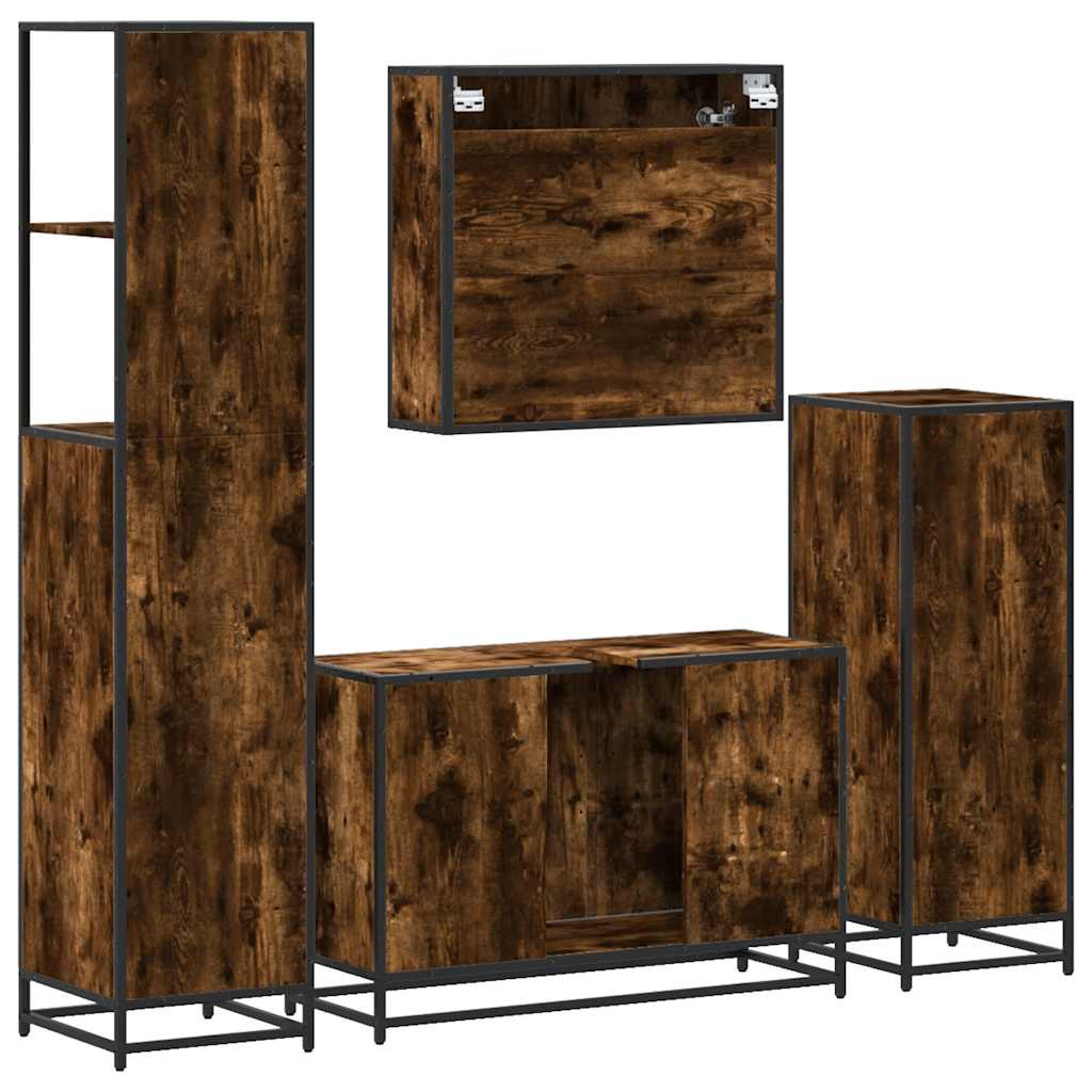 4 Piece Bathroom Furniture Set Smoked Oak Engineered Wood