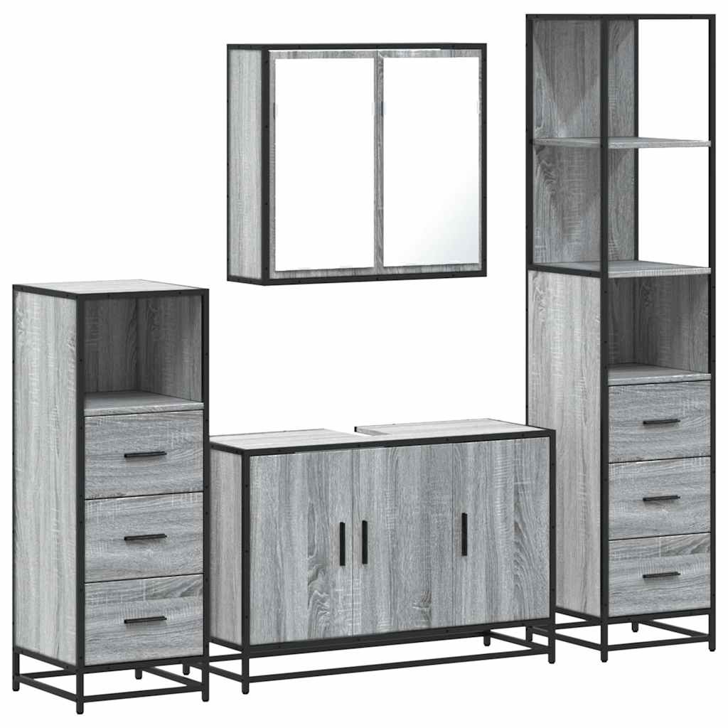 4 Piece Bathroom Furniture Set Grey Sonoma Engineered Wood