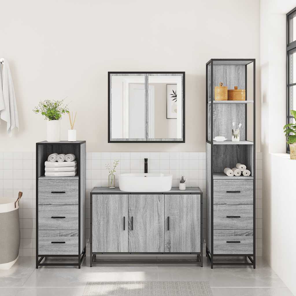 4 Piece Bathroom Furniture Set Grey Sonoma Engineered Wood