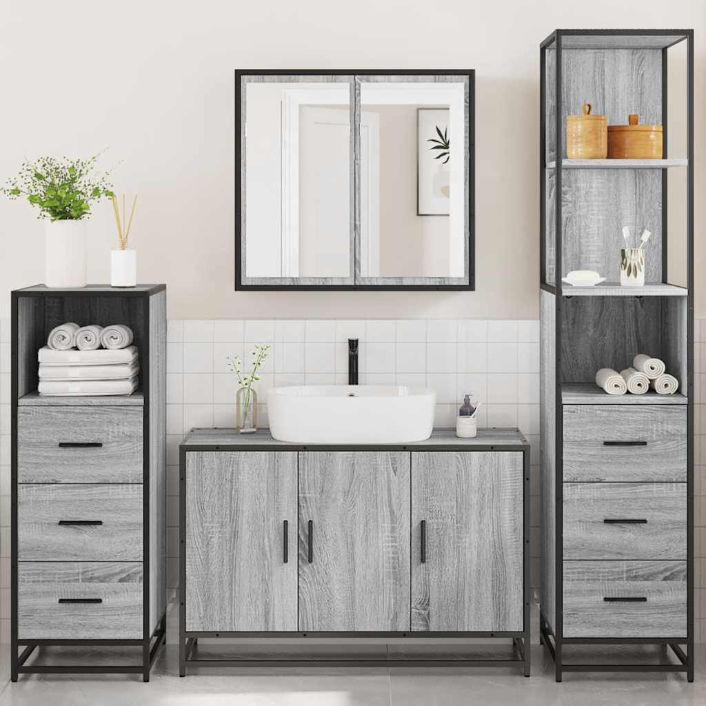 4 Piece Bathroom Furniture Set Grey Sonoma Engineered Wood