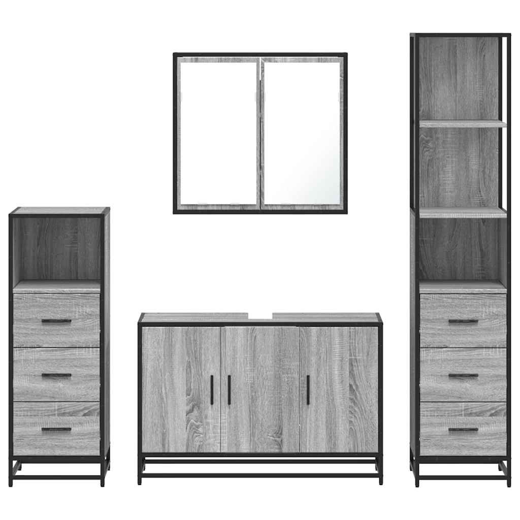 4 Piece Bathroom Furniture Set Grey Sonoma Engineered Wood