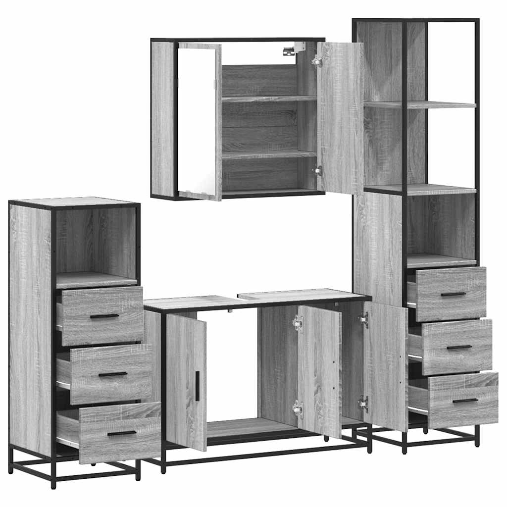 4 Piece Bathroom Furniture Set Grey Sonoma Engineered Wood