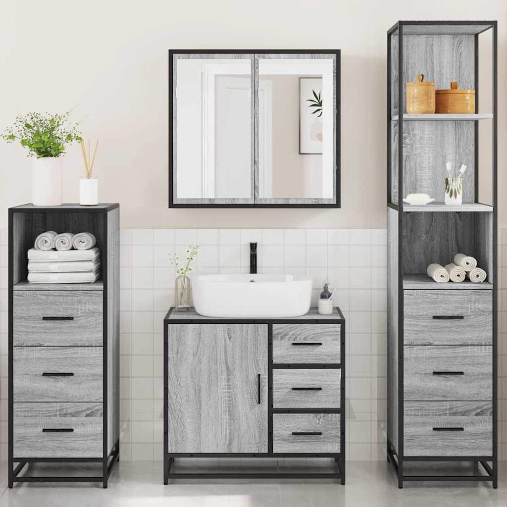 4 Piece Bathroom Furniture Set Grey Sonoma Engineered Wood