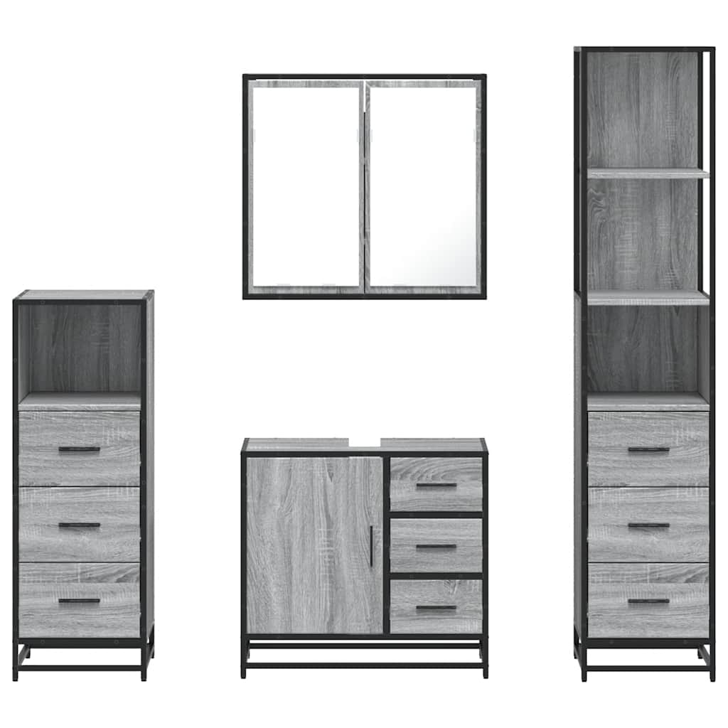 4 Piece Bathroom Furniture Set Grey Sonoma Engineered Wood