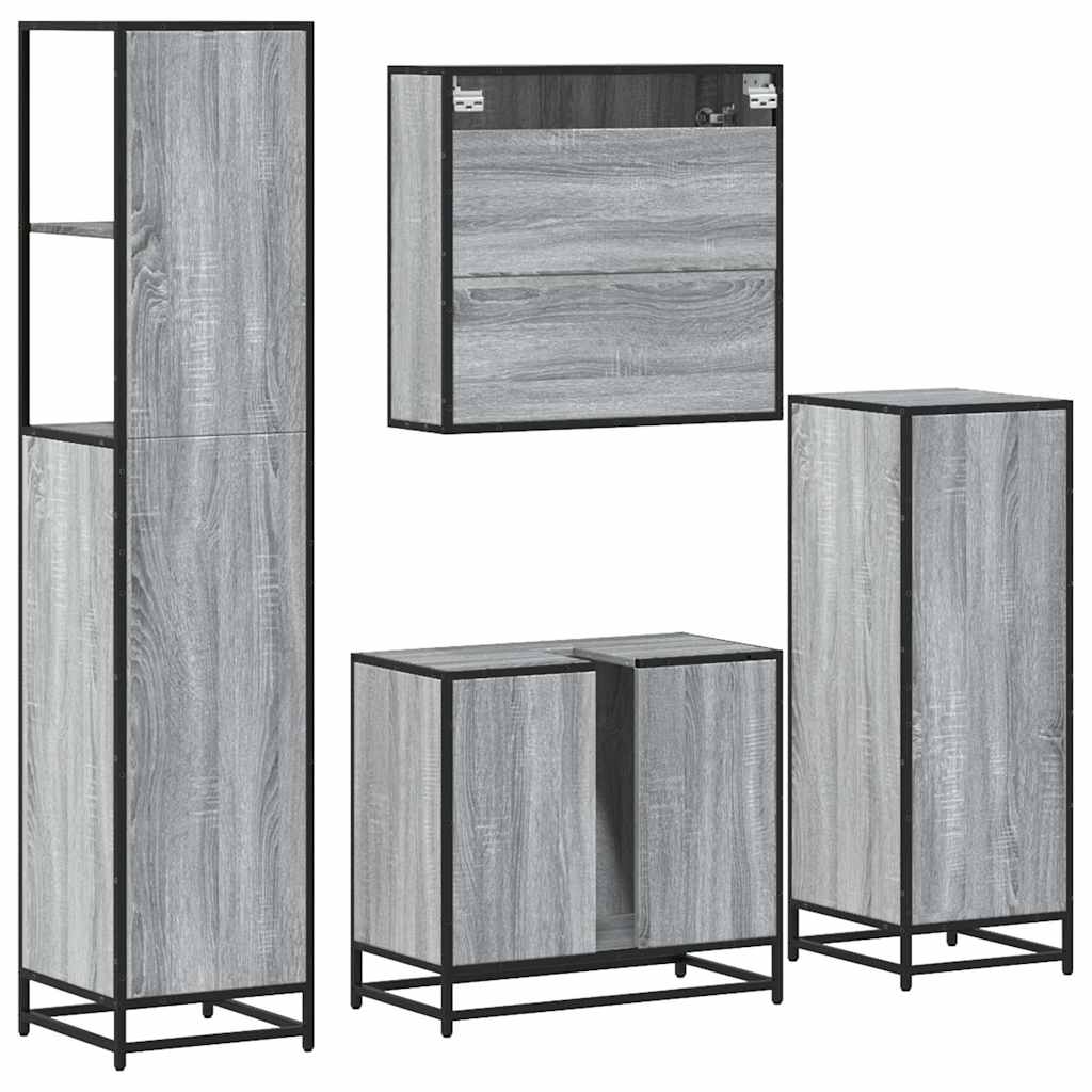 4 Piece Bathroom Furniture Set Grey Sonoma Engineered Wood