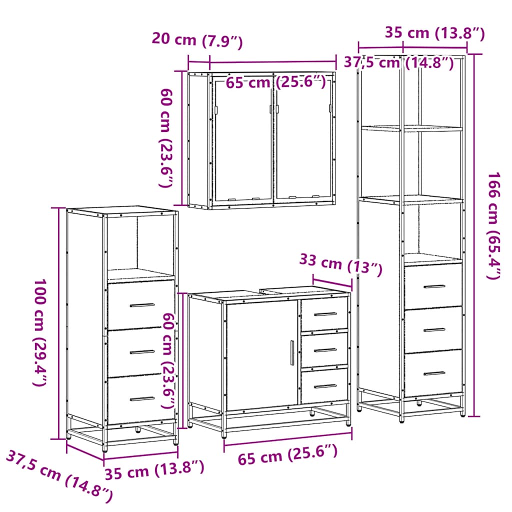 4 Piece Bathroom Furniture Set Grey Sonoma Engineered Wood