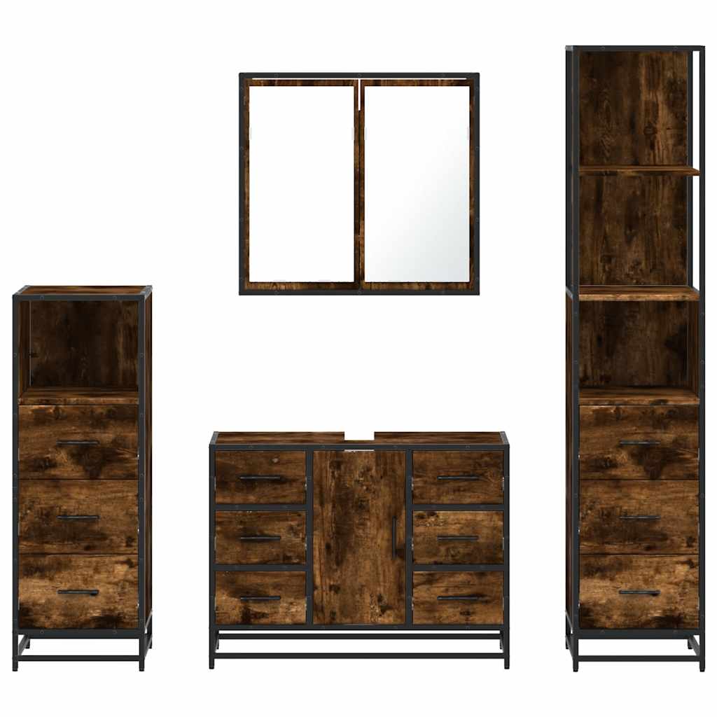 4 Piece Bathroom Furniture Set Smoked Oak Engineered Wood
