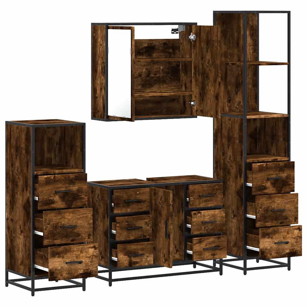 4 Piece Bathroom Furniture Set Smoked Oak Engineered Wood