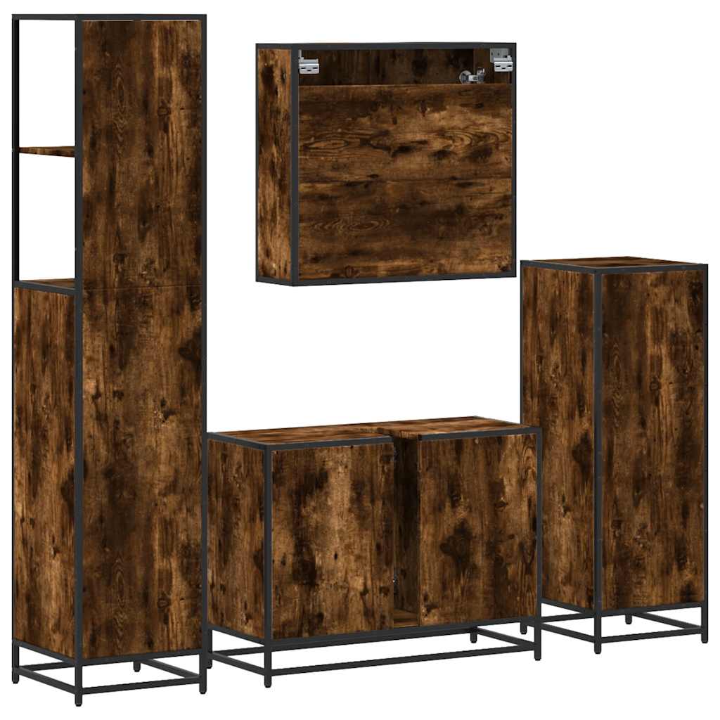 4 Piece Bathroom Furniture Set Smoked Oak Engineered Wood
