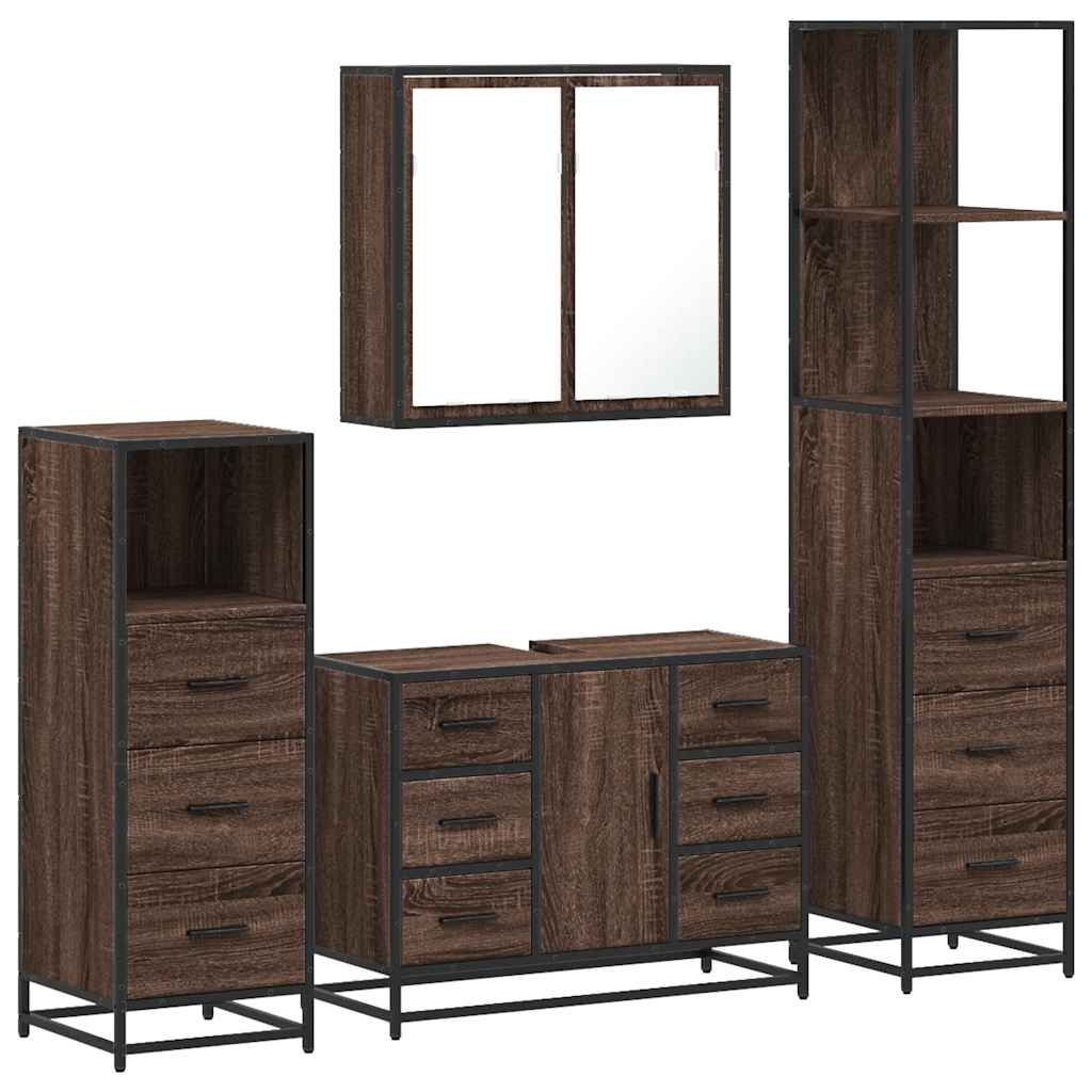 4 Piece Bathroom Furniture Set Brown Oak Engineered Wood