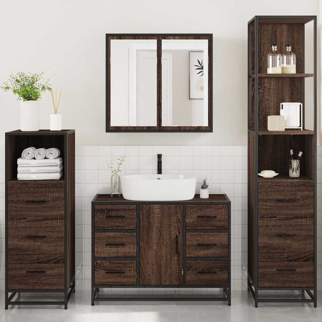 4 Piece Bathroom Furniture Set Brown Oak Engineered Wood