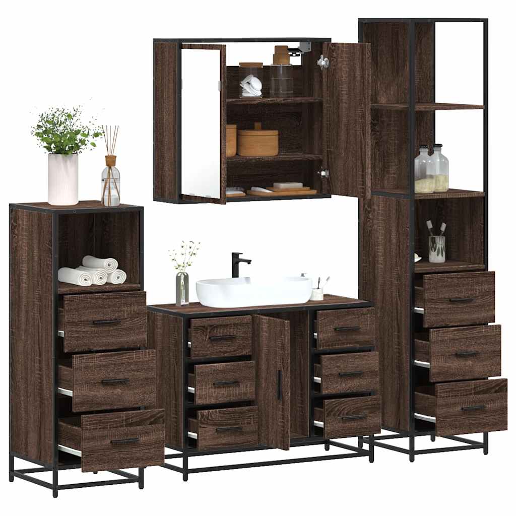 4 Piece Bathroom Furniture Set Brown Oak Engineered Wood