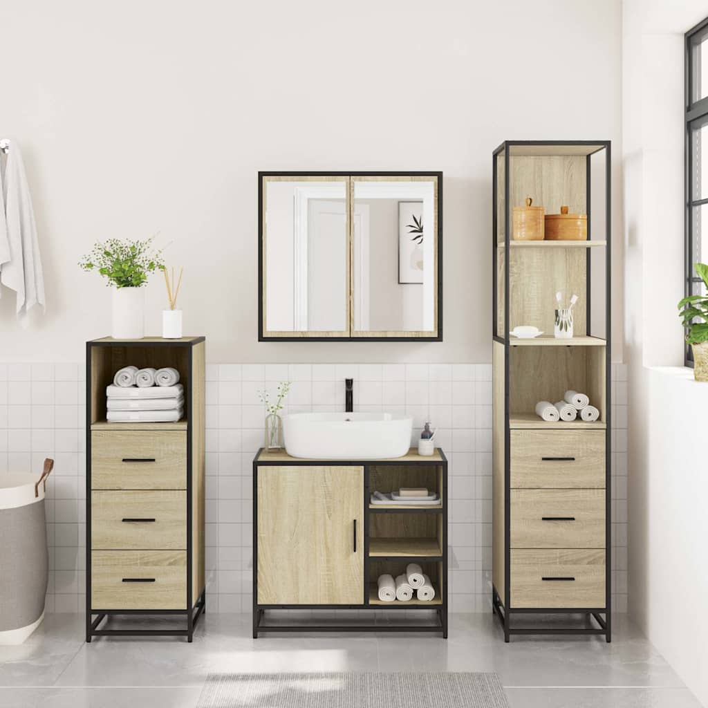 4 Piece Bathroom Furniture Set Sonoma Oak Engineered Wood