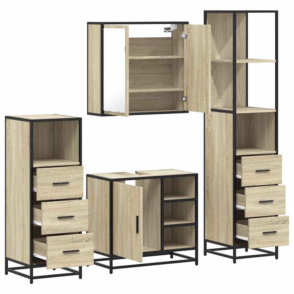 4 Piece Bathroom Furniture Set Sonoma Oak Engineered Wood