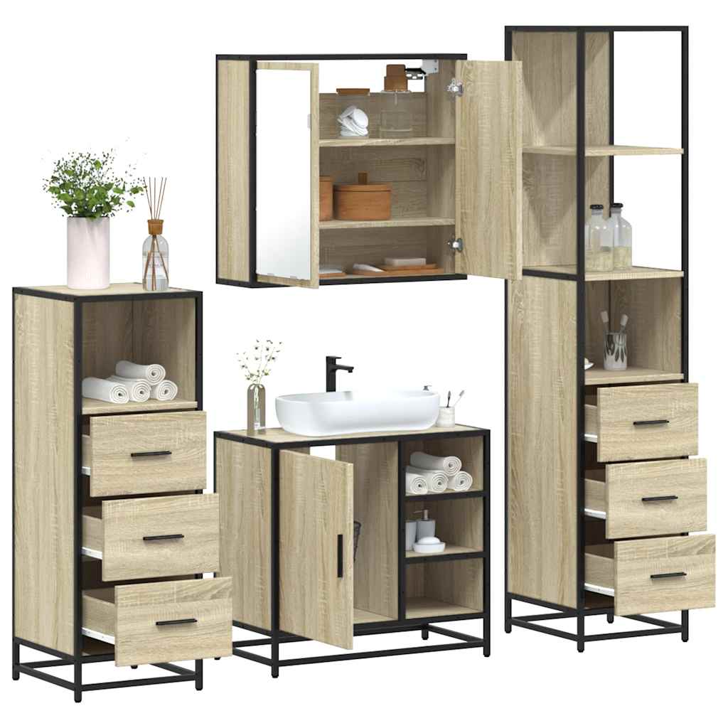 4 Piece Bathroom Furniture Set Sonoma Oak Engineered Wood