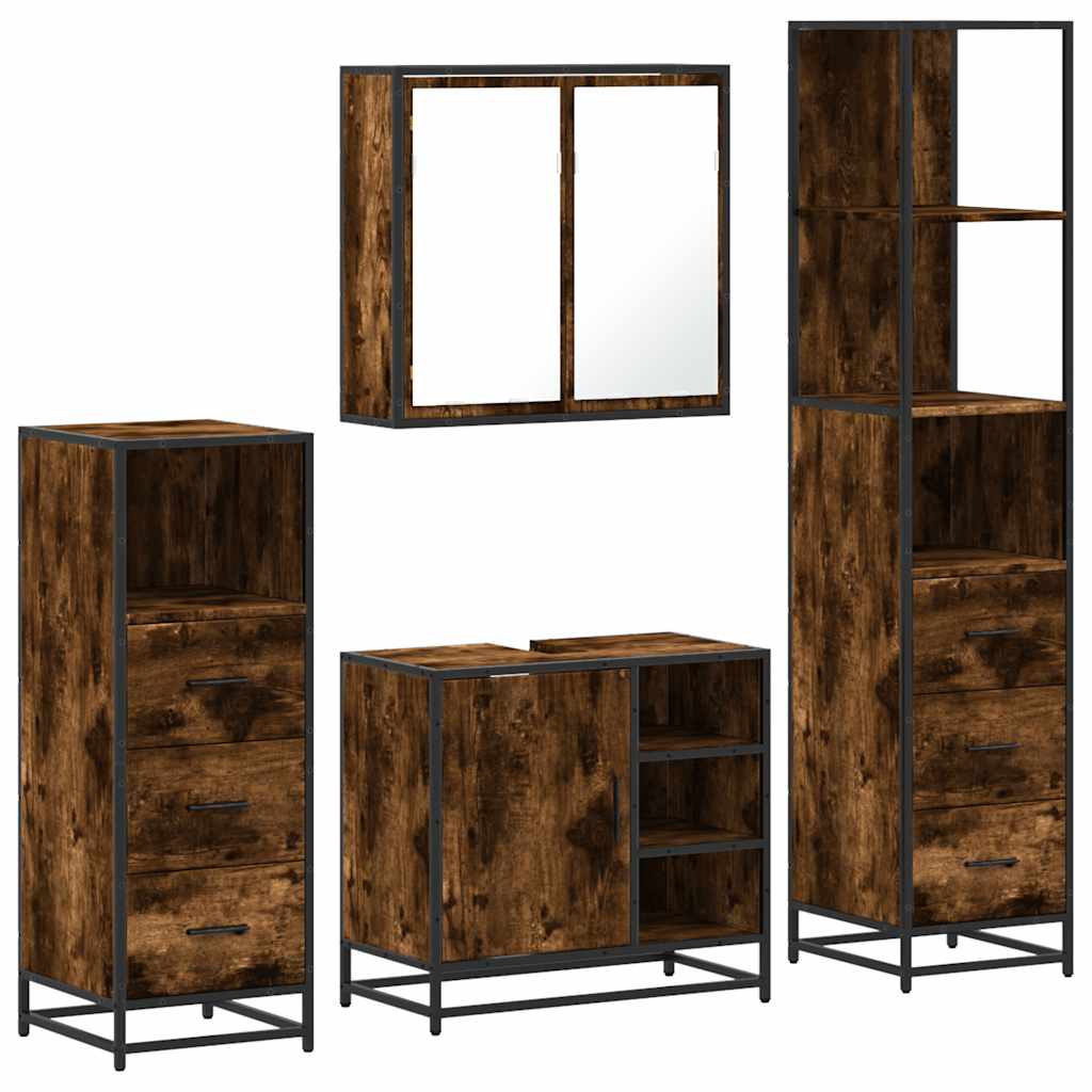 4 Piece Bathroom Furniture Set Smoked Oak Engineered Wood