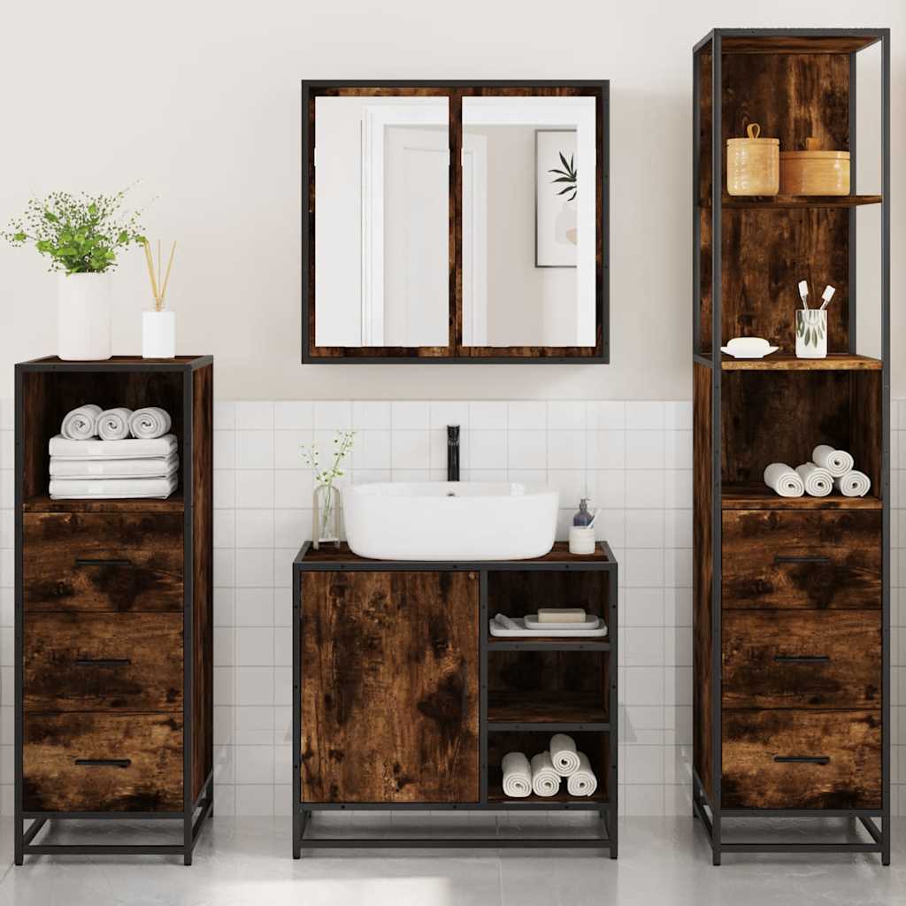 4 Piece Bathroom Furniture Set Smoked Oak Engineered Wood