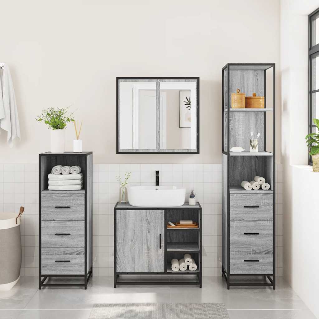 4 Piece Bathroom Furniture Set Grey Sonoma Engineered Wood