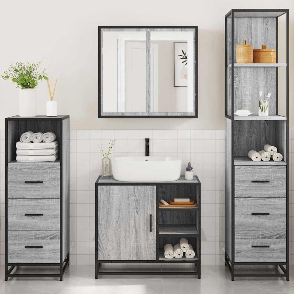 4 Piece Bathroom Furniture Set Grey Sonoma Engineered Wood
