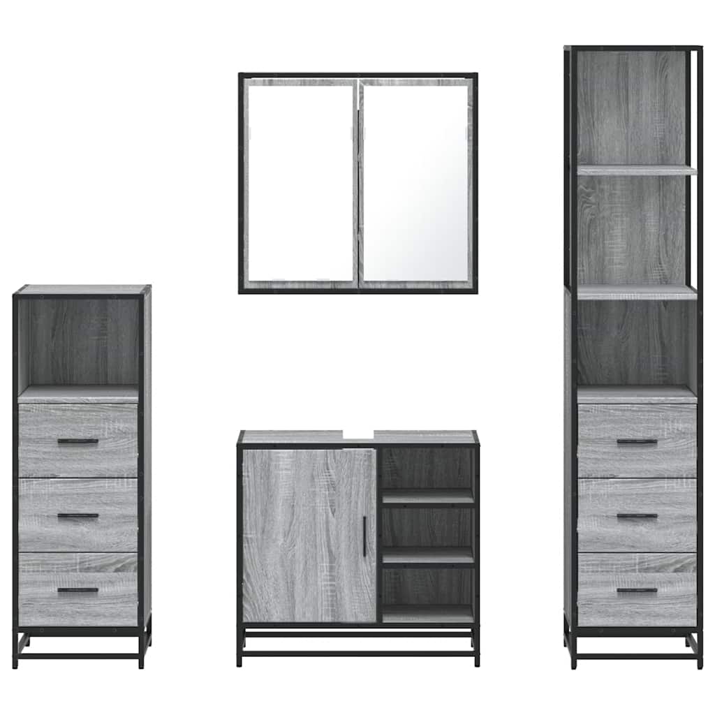 4 Piece Bathroom Furniture Set Grey Sonoma Engineered Wood