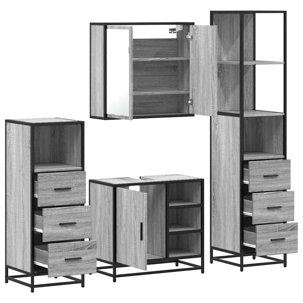 4 Piece Bathroom Furniture Set Grey Sonoma Engineered Wood