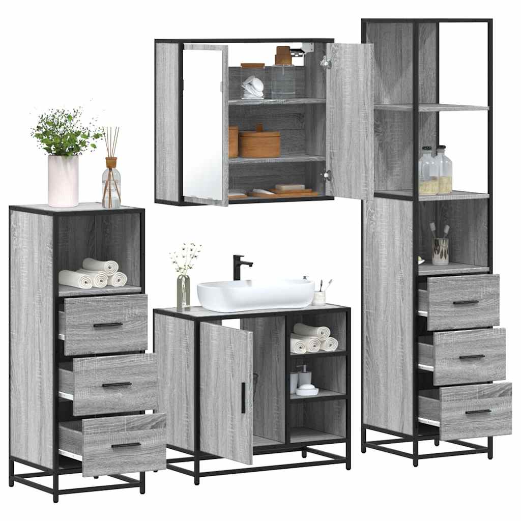 4 Piece Bathroom Furniture Set Grey Sonoma Engineered Wood