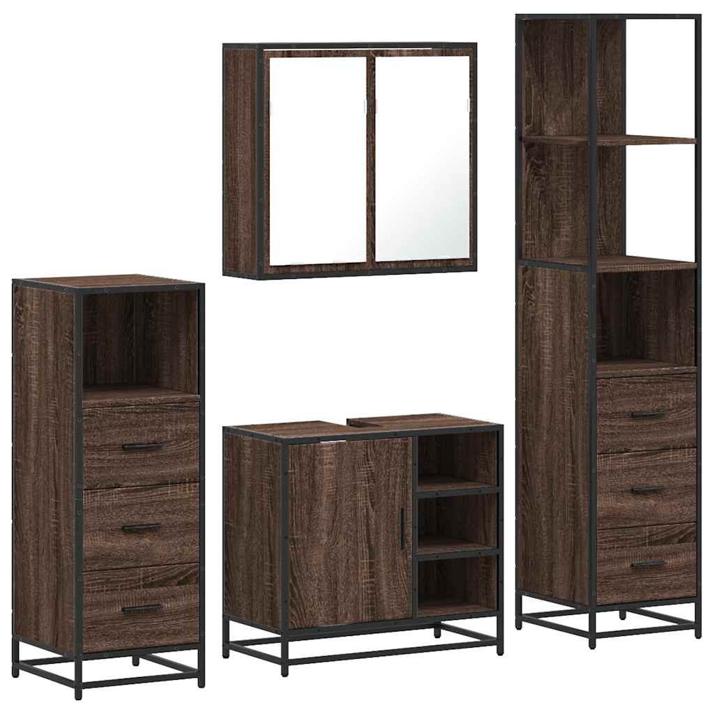 4 Piece Bathroom Furniture Set Brown Oak Engineered Wood