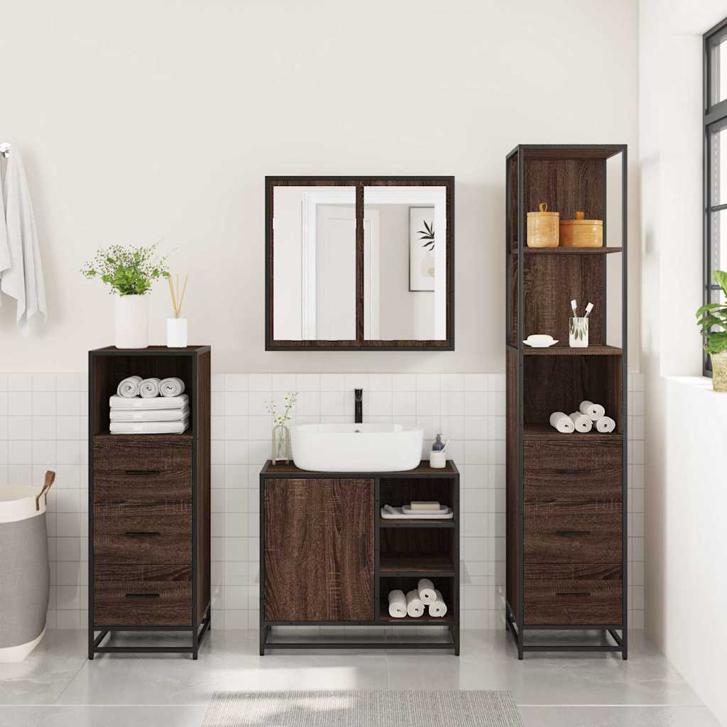4 Piece Bathroom Furniture Set Brown Oak Engineered Wood
