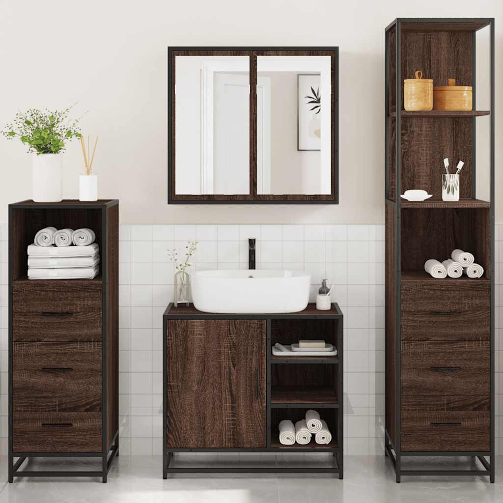 4 Piece Bathroom Furniture Set Brown Oak Engineered Wood