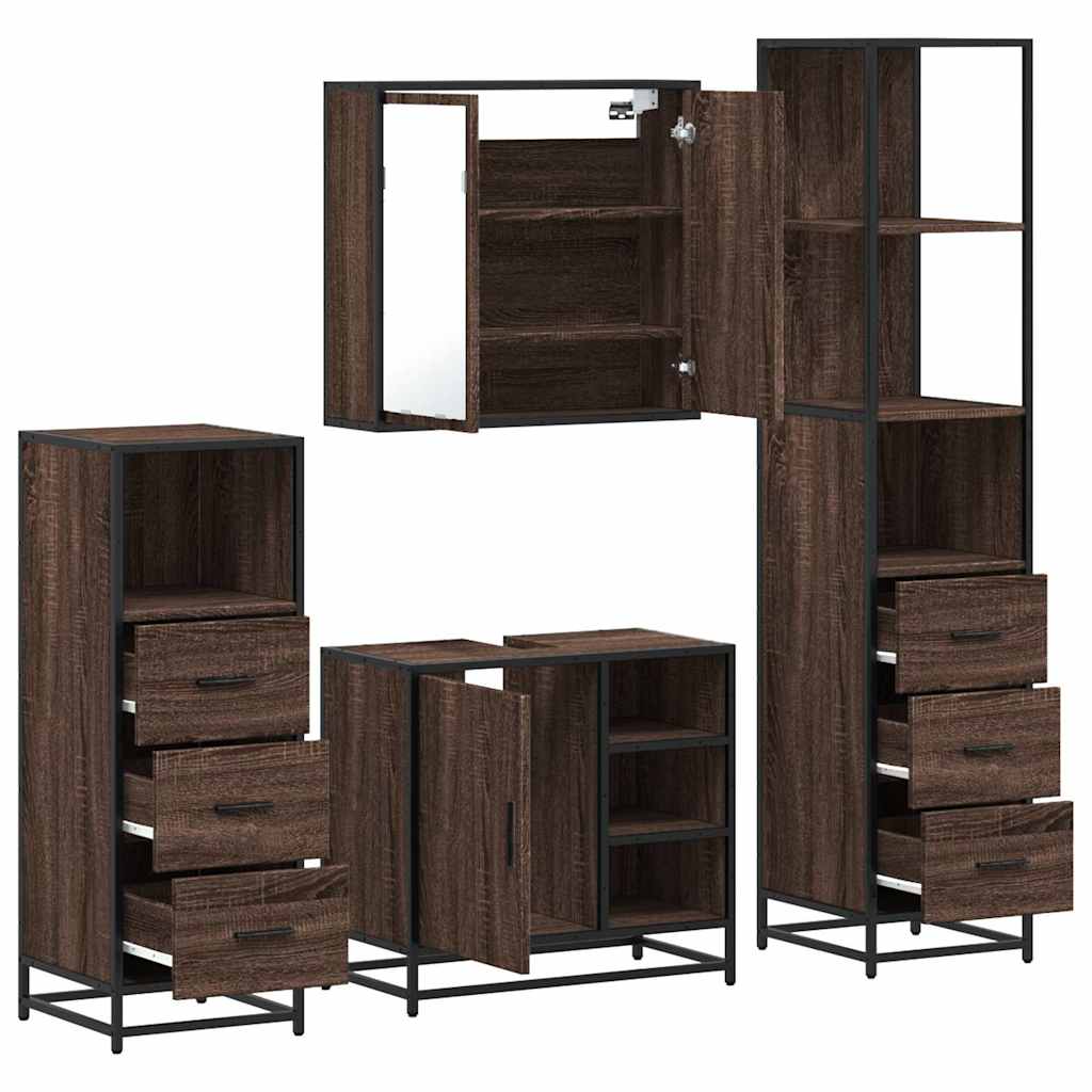 4 Piece Bathroom Furniture Set Brown Oak Engineered Wood