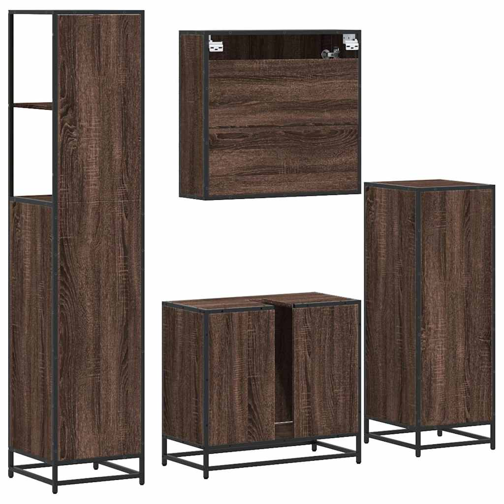 4 Piece Bathroom Furniture Set Brown Oak Engineered Wood